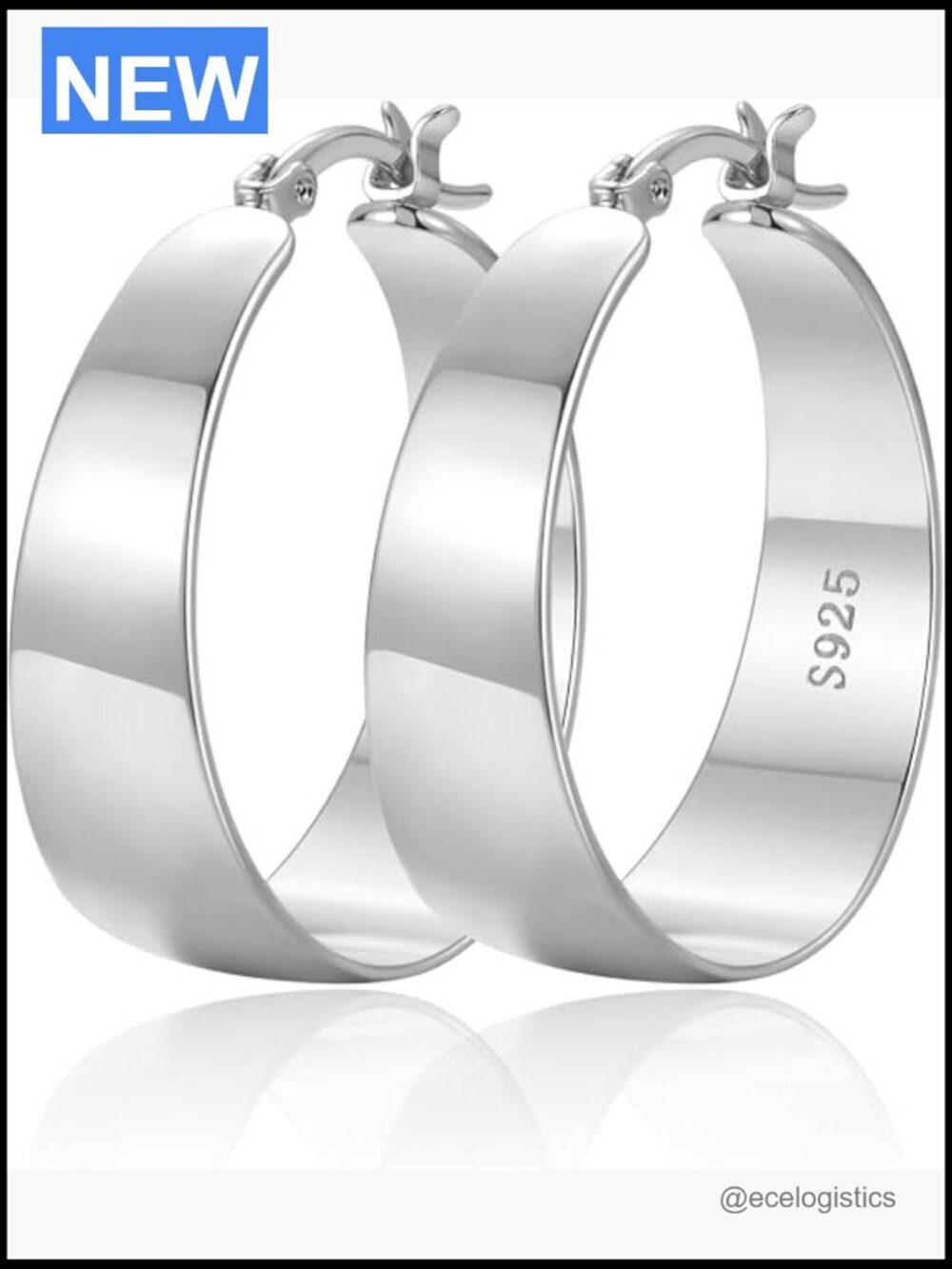 925 Sterling Silver Wide Hoop Earrings Hypoallergenic Lightweight Chunky